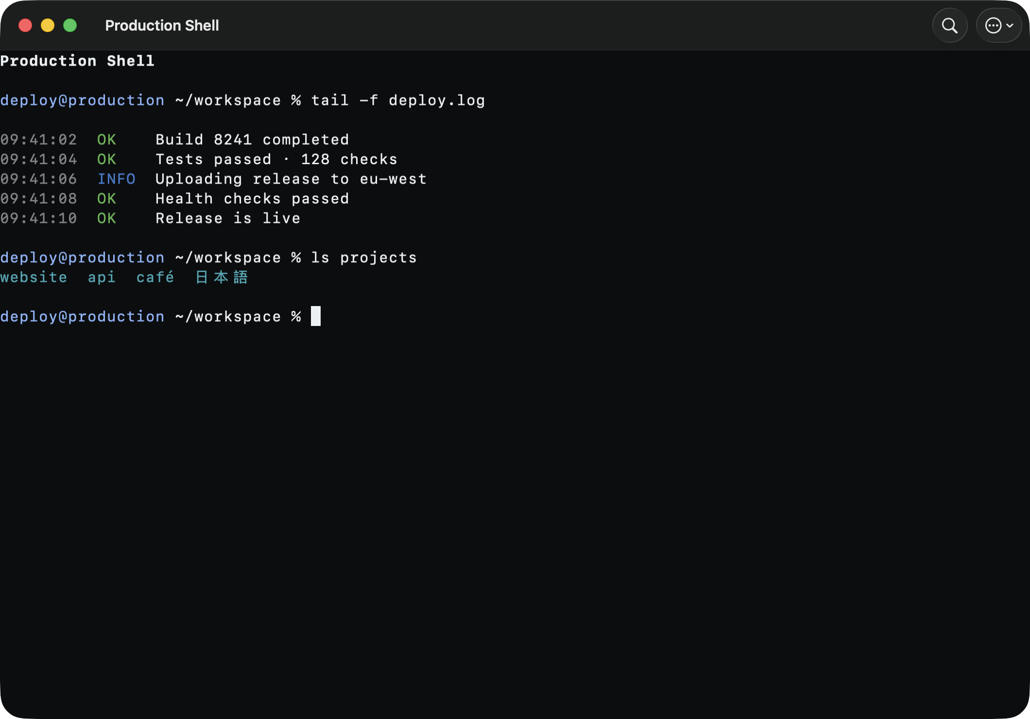 Teletype for Mac displaying deployment logs and project directories in an SSH terminal