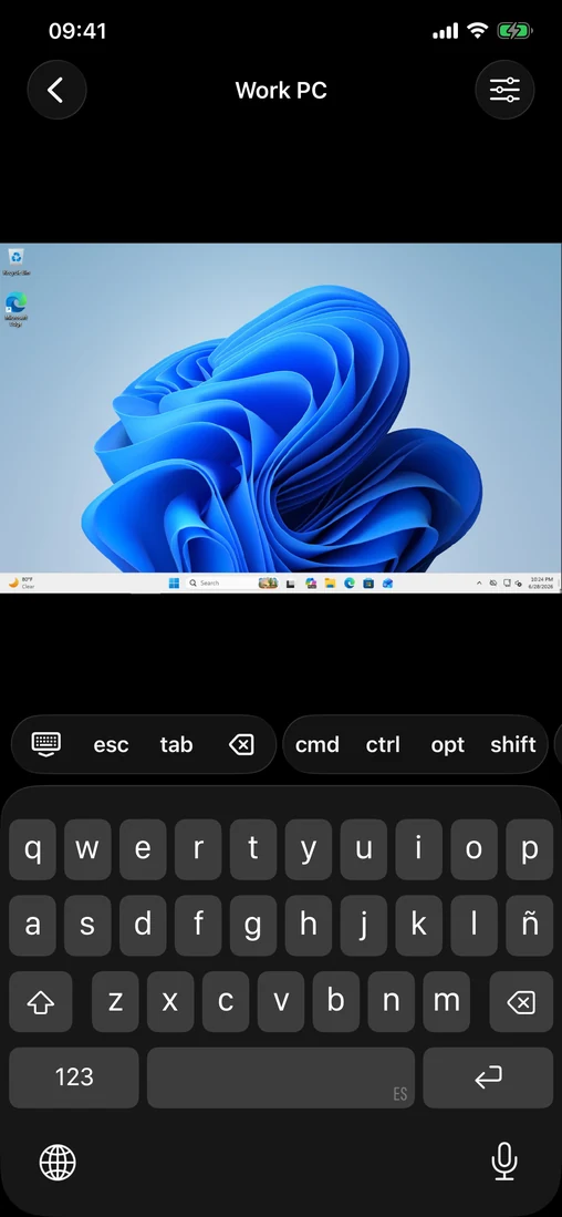 Windows Remote Desktop session in Teletype on iPhone