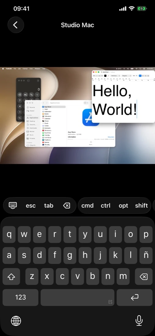 Teletype showing a VNC remote desktop session on iPhone