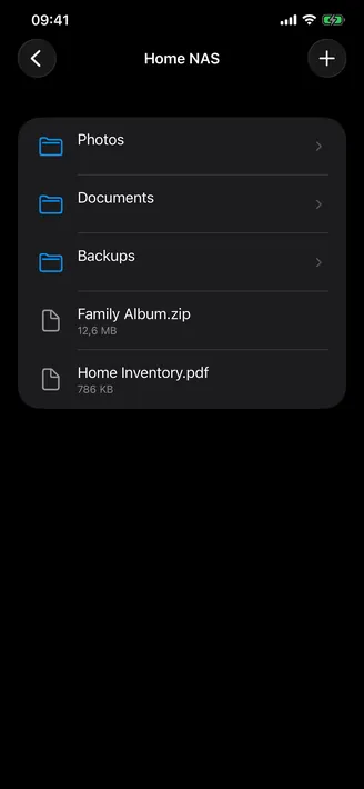 Teletype SFTP browser showing NAS folders on iPhone