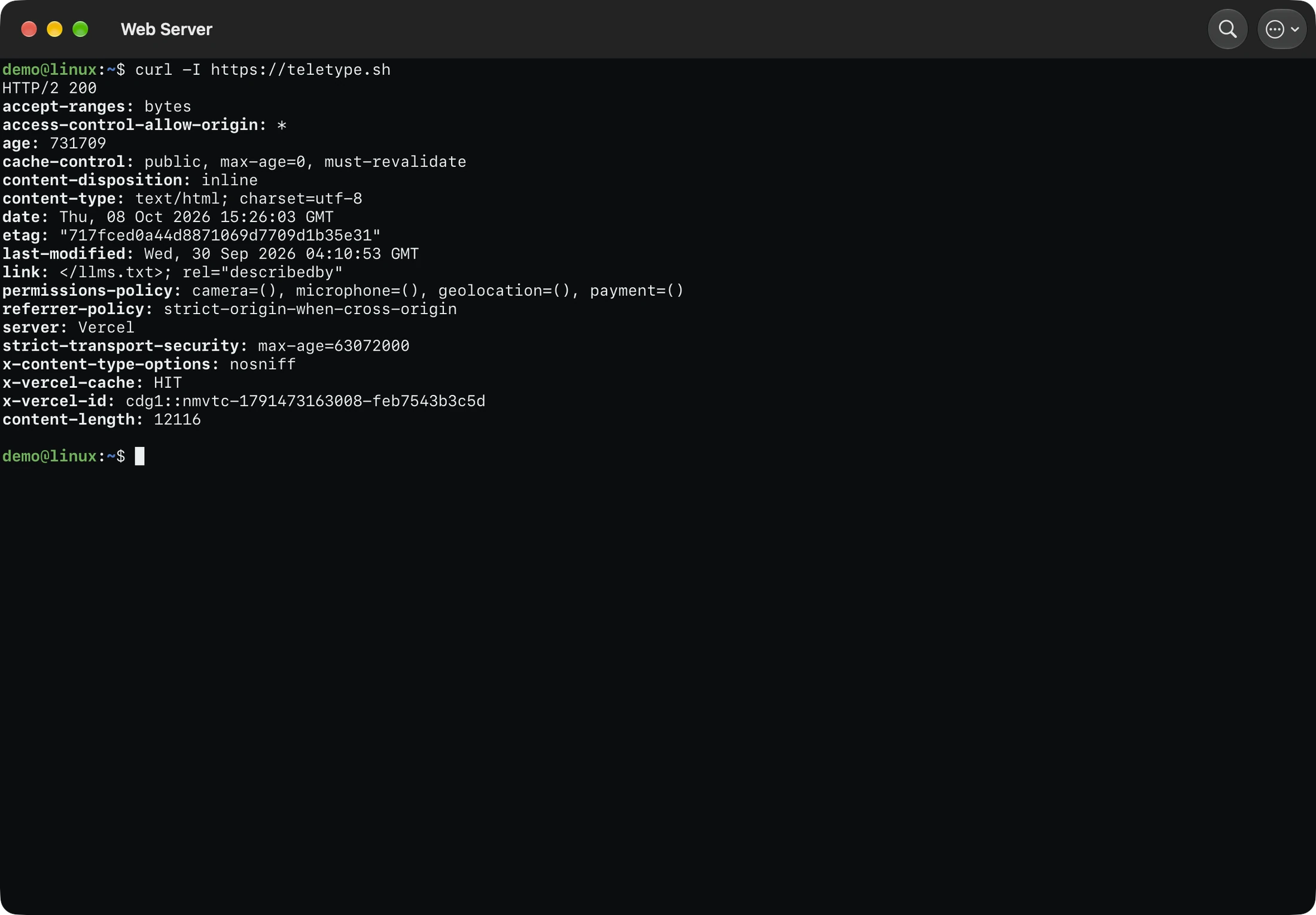 Teletype for Mac displaying an HTTP response check in an SSH terminal