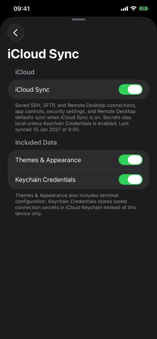 Teletype iCloud sync and Keychain credential settings
